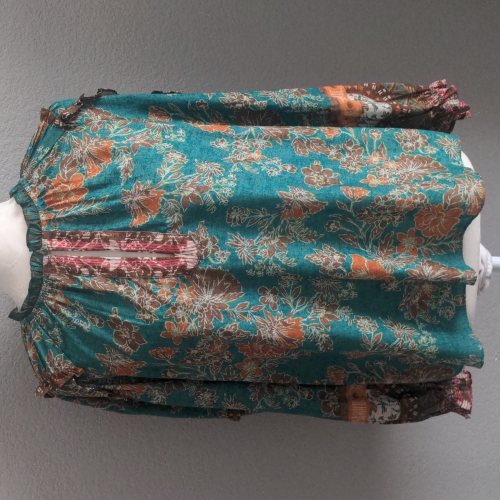 Anthropologie Current Air Floral Batik Green Ruffle Top